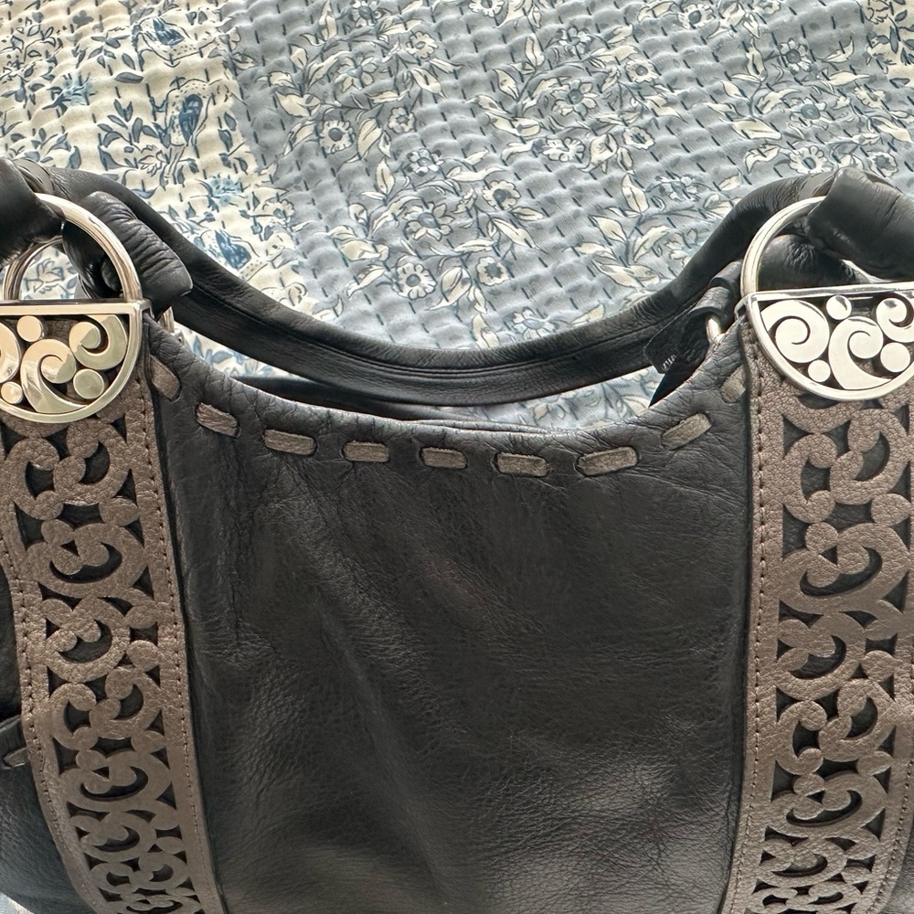 Brighton Black Leather Shoulder Bag with Silver Accents - Picture 6 of 11